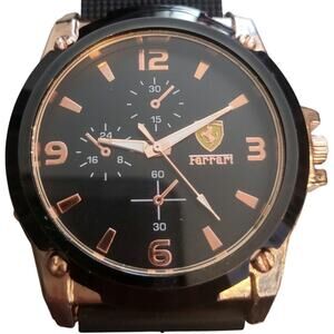 FERRARI Mens Watch Black Gold Nice WITH METAL HORSE